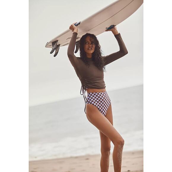 Salt Gypsy High Cut Surf Bikini Bottoms in Lavender Brown Checkered Size 10 12 - Picture 7 of 12